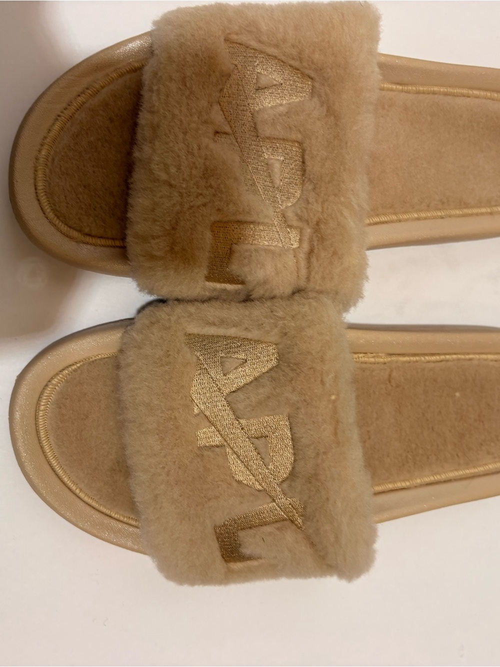 APL Tan Faux Shearling Slide Sandals size 9
